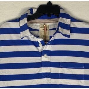 Relwen Jersey Polo Shirt Mens XL  Blue White Striped Short Sleeve Pocket Casual